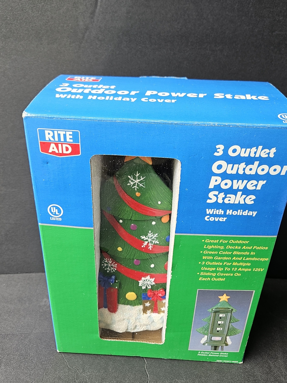 Green Christmas Tree Outdoor Power Stake - 3 Outlet